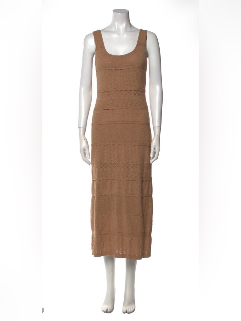 INTERMIX Taupe Crochet Knit Midi Dress